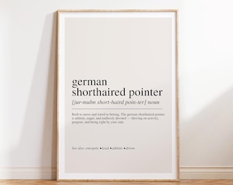 German Shorthaired Pointer Definition Print, Dog Breed Wall Art, Modern Typography Poster