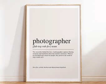 Photographer Definition Print , Creative Wall Art Gift for Photo Lovers and Studio Spaces