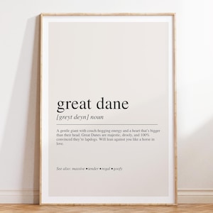 Great Dane Definition Print, Great Dane Gift, Dog Lover Wall Art, Great Dane Decor