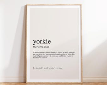 Yorkie Definition Print, Yorkie Gift, Dog Lover Wall Art, Yorkshire Terrier Decor