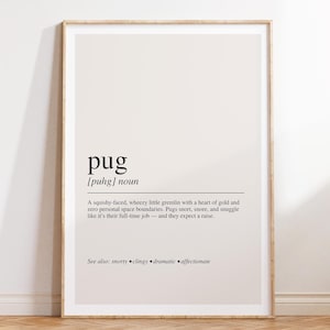 Pug Definition Print, Pug Gift, Dog Lover Wall Art, Pug Decor
