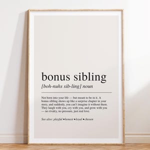 Stampa bonus con definizione di fratello/sorella, poster del dizionario, citazione da parete, regalo per famiglie allargate, stampa da parete con fratello/sorella, stampa sentimentale