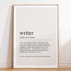 Definitieafdruk schrijver, cadeau schrijver, kunst aan de muur auteur, schrijfdecoratie