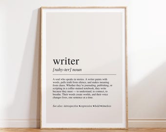 Definizione di scrittore, stampa, regalo per scrittori, decorazione da parete per scrittori, decorazioni per la scrittura