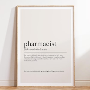 Pharmacist Definition Print , Healthcare Office Decor, Gift for Pharmacy Professionals