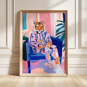 Impression d&#39;art tigre tendance, portrait d&#39;animal coloré, art mural fantaisiste inspiré de Matisse