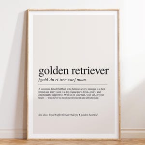 Golden Retriever Definition Print, Golden Retriever Gift, Dog Lover Wall Art, Golden Retriever Decor