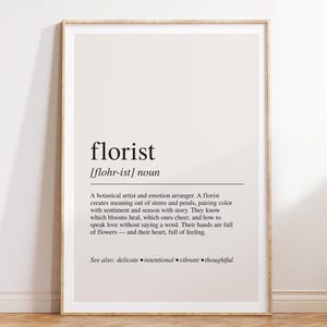 Florist Definition Print, Florist Gift, Flower Shop Decor, Floral Wall Art