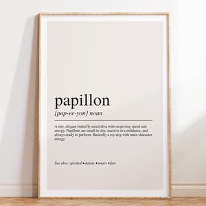 Definizione di Papillon, Stampa Papillon, Regalo Papillon, Decorazione da parete per amanti dei cani, Decorazione Papillon