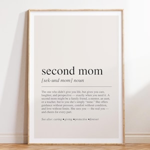 Lámina con la definición de "Segunda mamá": Arte de pared con cita sentimental