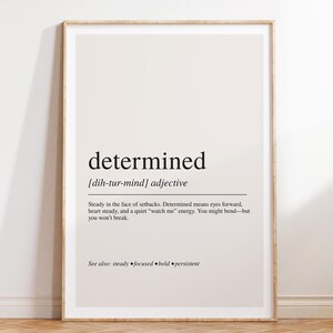 Determined Definition Wall Art - Bold Motivational Print for Grit and Goal Setting