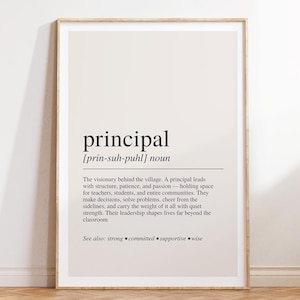 Principal Definition Print, Principal Gift, School Leadership Decor, Principal Wall Art