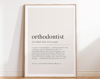 Orthodontist Definition Print, Orthodontist Gift, Dental Office Decor, Orthodontics Wall Art