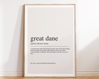 Great Dane Definition Print, Great Dane Gift, Dog Lover Wall Art, Great Dane Decor