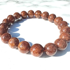 Copper Rutilated Quartz Bracelet for Wealth & Success 9.8mm Crystal Beads Mt. Fuji Purified Healing Stone Spiritual Gift for Men Women