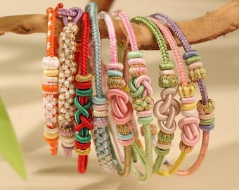 Handmade Braided Lucky Bracelet: Hand Woven Rope DIY Jewelry with Chinese Knot, Various Colors