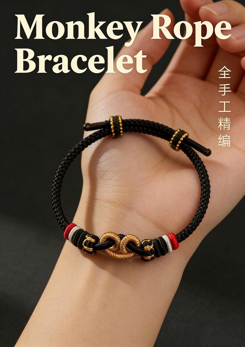 Black Myth Wukong Knot Bracelet | Chinese Lucky Monkey Braided Cord Jewelry image 19