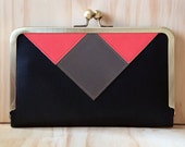 Handcrafted Triangle & Square Black Leather Wallet/Clutch - Holds All The Necessities
