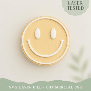 Faccina sorridente felice da parete in formato SVG, file di taglio laser, file digitale Glowforge e XTool, download digitale laser moderno alla moda, file di taglio laser pronto