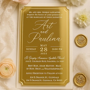 Invitaciones de boda personalizadas con espejo acrílico / Tarjetas de lujo personalizadas en oro, oro rosa y negro / Invitaciones de boda elegantes con sobre