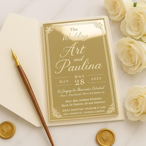 Invitaciones de boda personalizadas con espejo acrílico / Tarjetas de lujo personalizadas en oro, oro rosa y negro / Invitaciones de boda elegantes con sobre