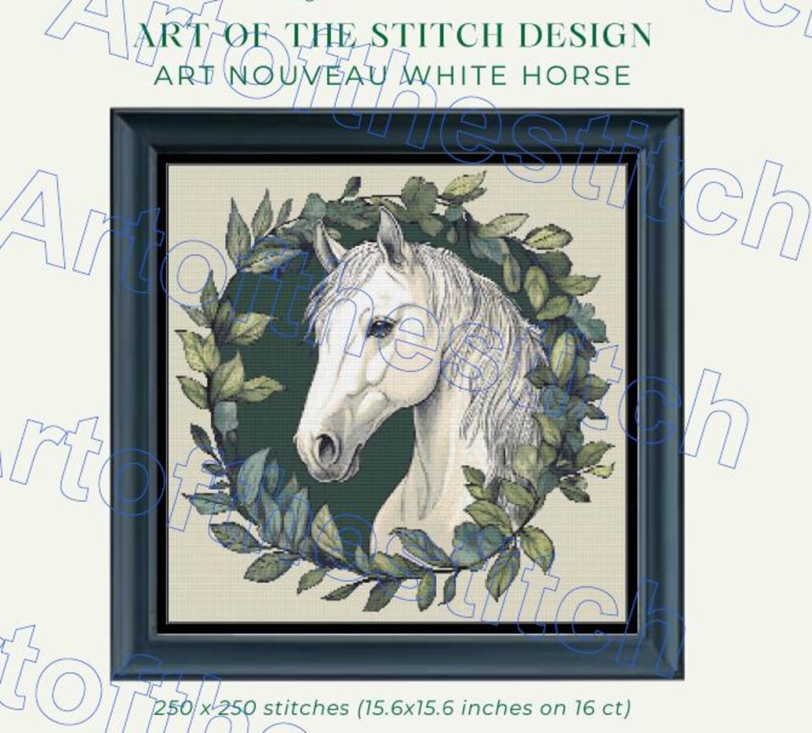 White Horse Cross Stitch Pattern - Art Nouveau PDF Design - Embroidery ...