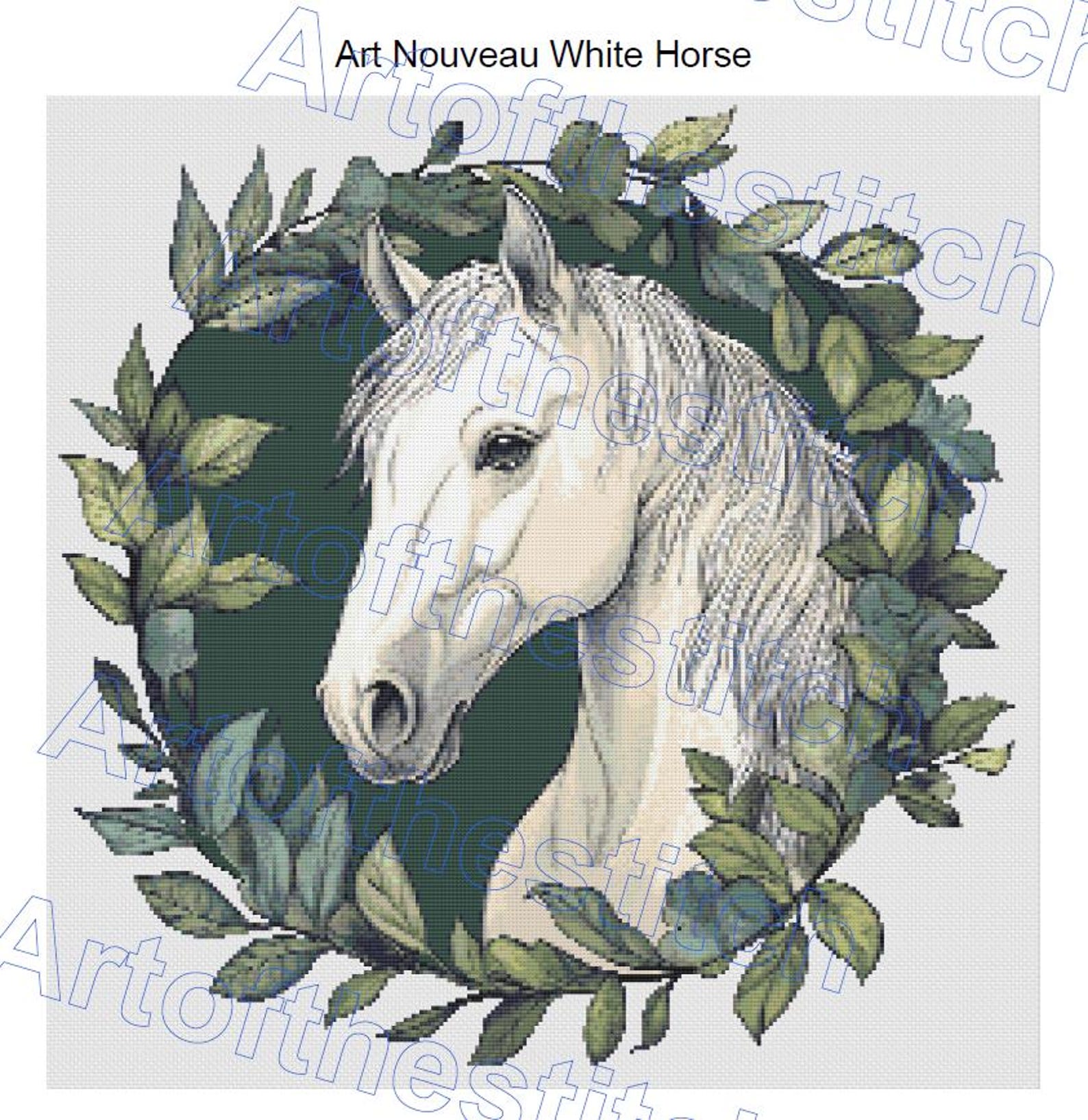 White Horse Cross Stitch Pattern - Art Nouveau PDF Design - Embroidery ...