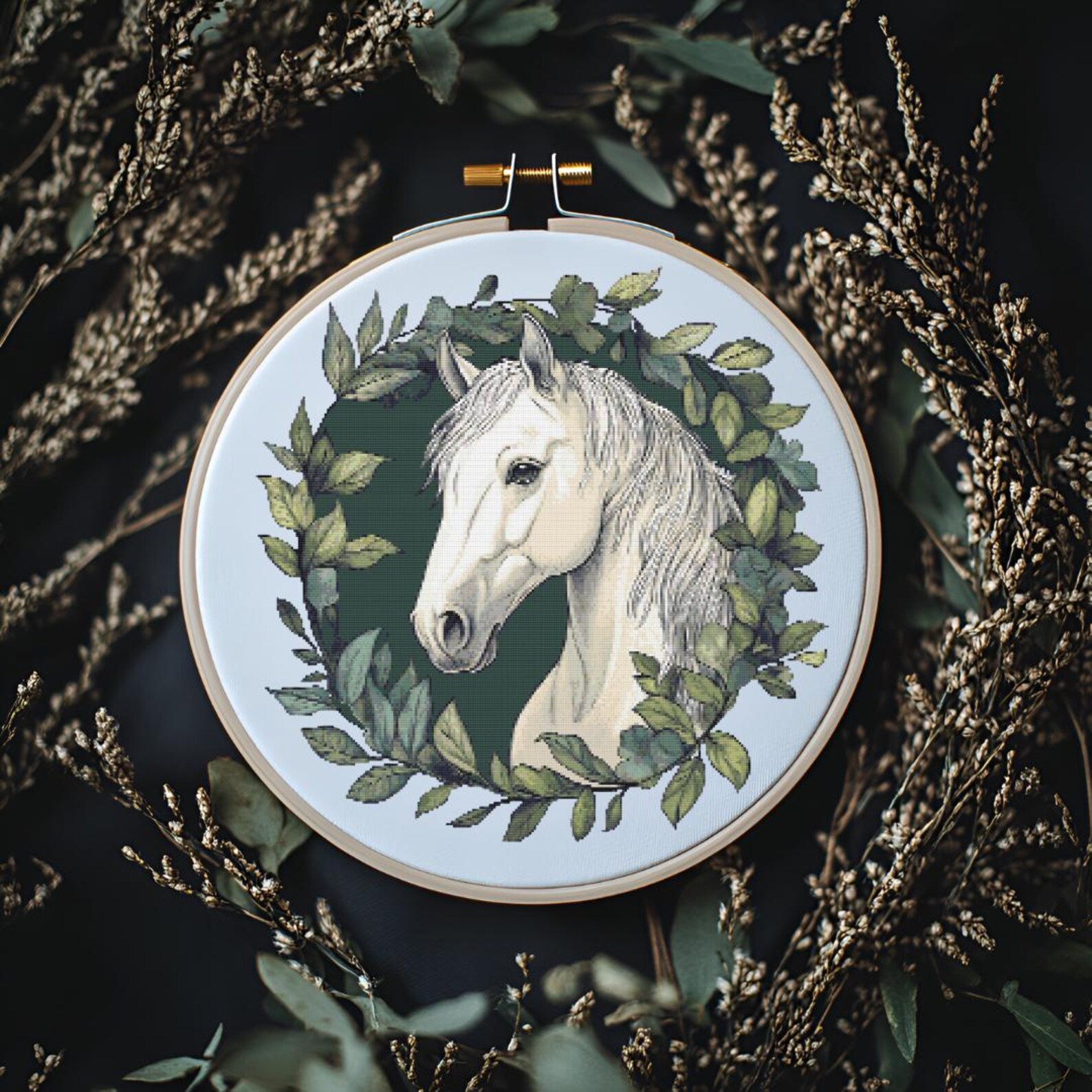 White Horse Cross Stitch Pattern - Art Nouveau PDF Design - Embroidery ...