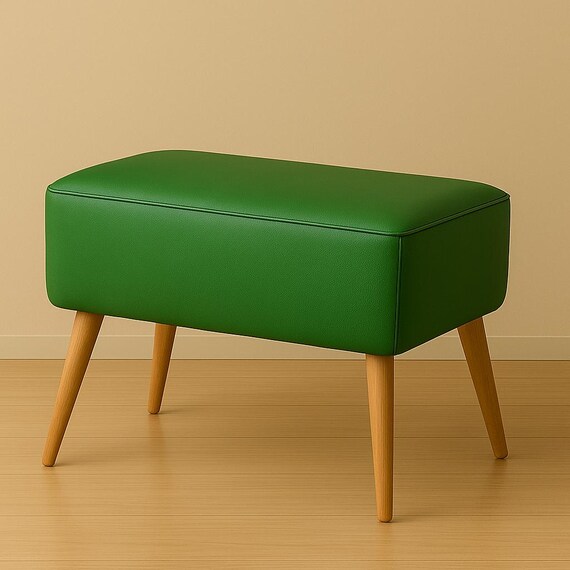 Handmade Leather Ottoman: Mid-century Modern Entryway Bench