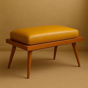 Mid Century Modern Leather Entryway Bench - Upholstered Accent Bench - Handmade Custom Bedroom Seating - Minimalist Hallway Furniture
