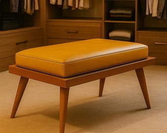 Banco de cuero de estilo moderno de mediados de siglo: Asiento de entrada hecho a mano