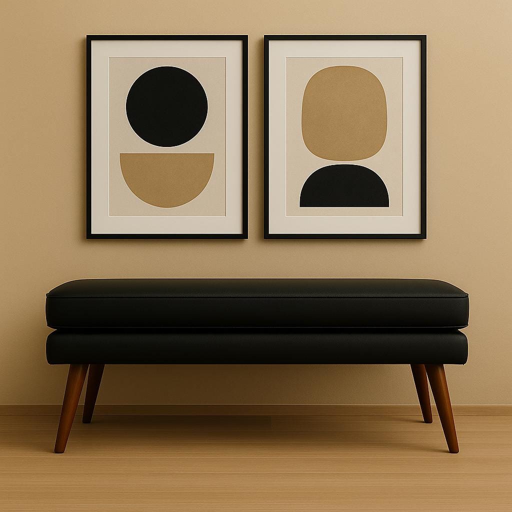 Mid-Century Modern Vegan Leather Bench: Walnut Wood Legs, Minimalist Seating
