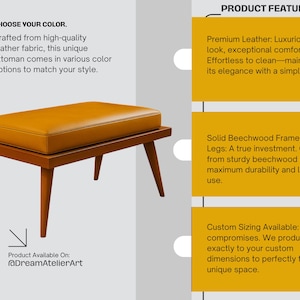 Banco de cuero burdeos de mediados de siglo, hecho a mano: detalle de madera para la entrada imagen 6