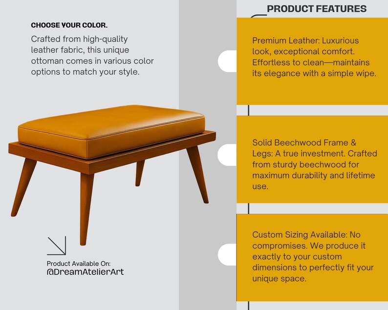 Banco de cuero burdeos de mediados de siglo, hecho a mano: detalle de madera para la entrada imagen 6