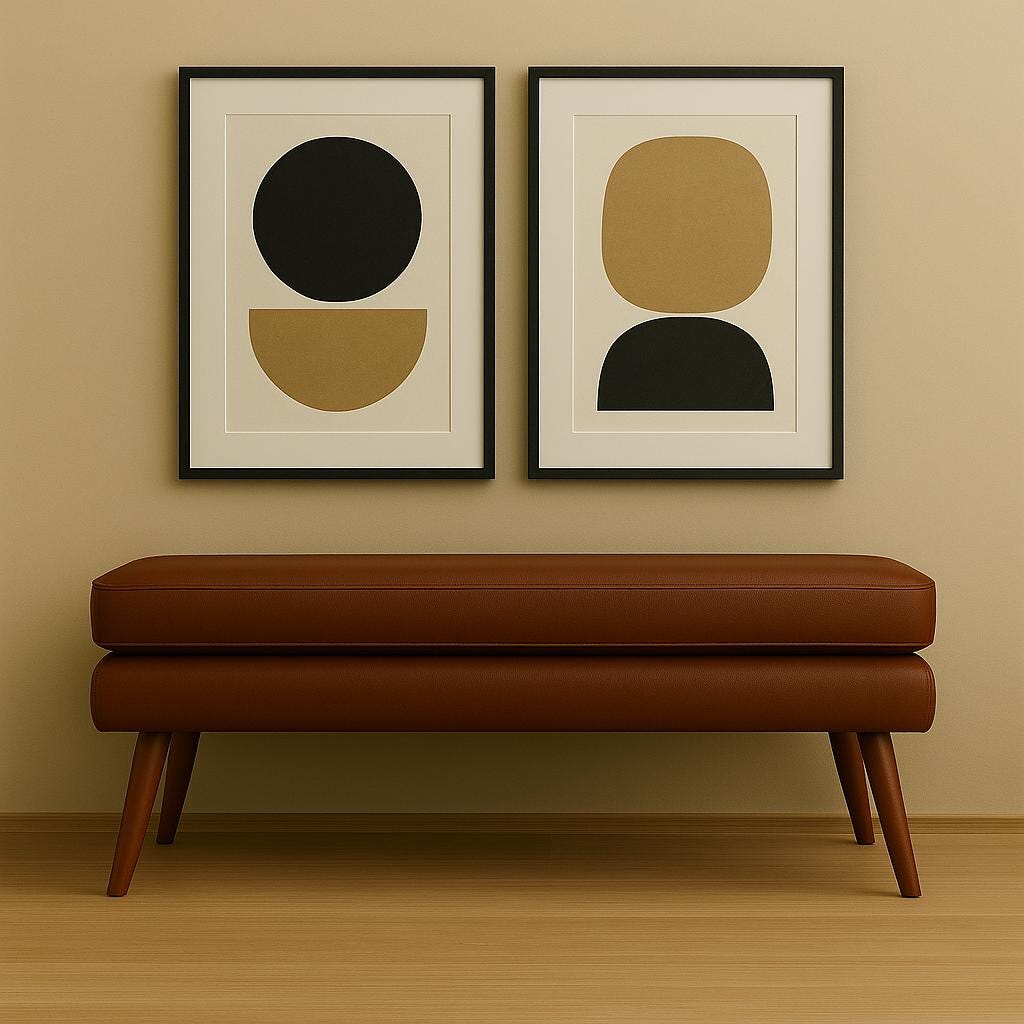 Handmade Mid-Century Modern Leather Bench: Brown Entryway Seating