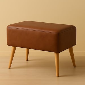 Handmade Faux Leather Pouf: Brown Boho Ottoman Footstool