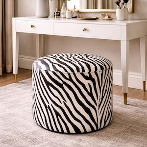 Zebra Print Ottomane, Moderner Stoff Pouf, Runder Fußhocker, Bodenkissen, Wohnzimmer Dekor