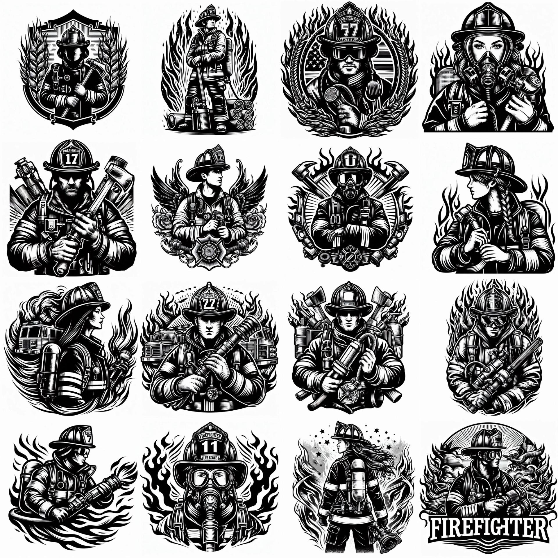 Vintage Firefighter Clipart Bundle | Heroic SVG PNG Illustrations ...