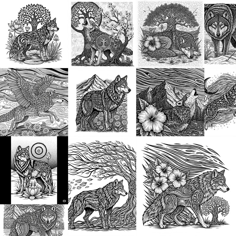 Wolf Inlay Patterns 90 Wolf Line Art Designs, Boho Tattoo Style (SVG, PNG) - Etsy