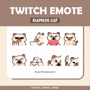 8 x Cute Siamese Cat Twitch Emotes Pack | Perfect for Streaming | Funny and Kawaii Emotes