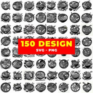 150 Ramen Bowl Tribal Engraving SVG Bundle | Asian Food Vector Pack | Laser Cut Files for CNC, Glowforge, Cricut & Engraving Projects