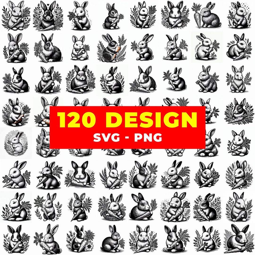 Bunny SVG Bundle | 120 Rabbit Clipart Illustrations (digital Download ...