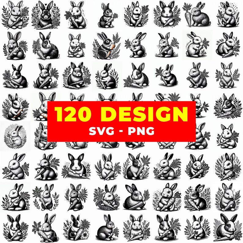 Bunny SVG Bundle | 120 Rabbit Clipart Illustrations (digital Download ...