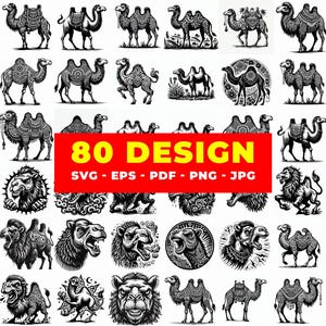 Camel Tribal Engraving SVG Bundle 80 Desert Animal Laser Cut Designs for CNC, Cricut, Home Decor, Apparel, and Sublimation Art
