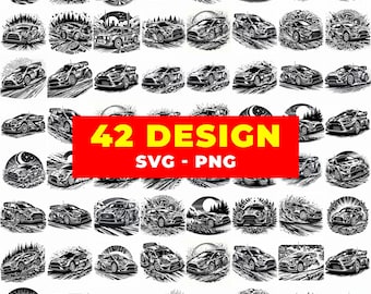 Rally Car SVG Bundle | Vintage Motorsport Tattoo Line Art (Digital Download)