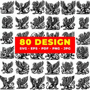 80 Griffin Tribal Gravure SVG Bundle | Conceptions découpées au laser de majestueuse bête ailée pour CNC, Glowforge, Cricut, chemises et art mural
