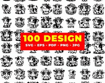 Kuh Tribal Gravur SVG Bundle: 100 Bauernhof Tiere Laser Cut Dateien