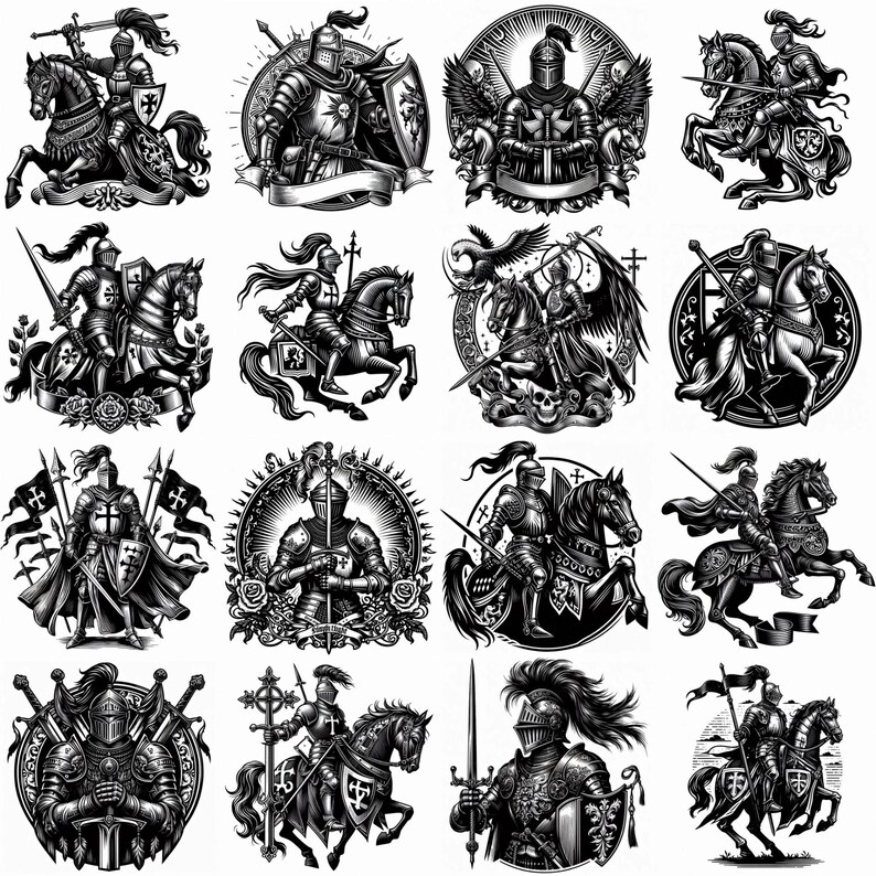 50 Medieval Knight SVG Bundle | Knight Warrior Clipart PNG | Crusader ...