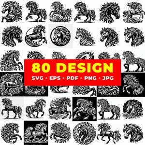 Tribal Horse SVG Bundle: Engraving Files for Laser Cut & Cricut