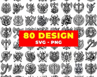 80 Viking SVG Bundle | Norse Warrior & Axe Designs | Viking Beard SVG PNG | Cricut Cut Files | Tattoo  T-Shirt Design